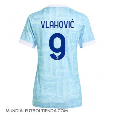 Camiseta Juventus Dusan Vlahovic #9 Segunda Equipación Replica 2025-26 para mujer mangas cortas Camiseta Juventus Dusan Vlahovic #9 Segunda Equipación Replica 2025-26 para mujer mangas cortas